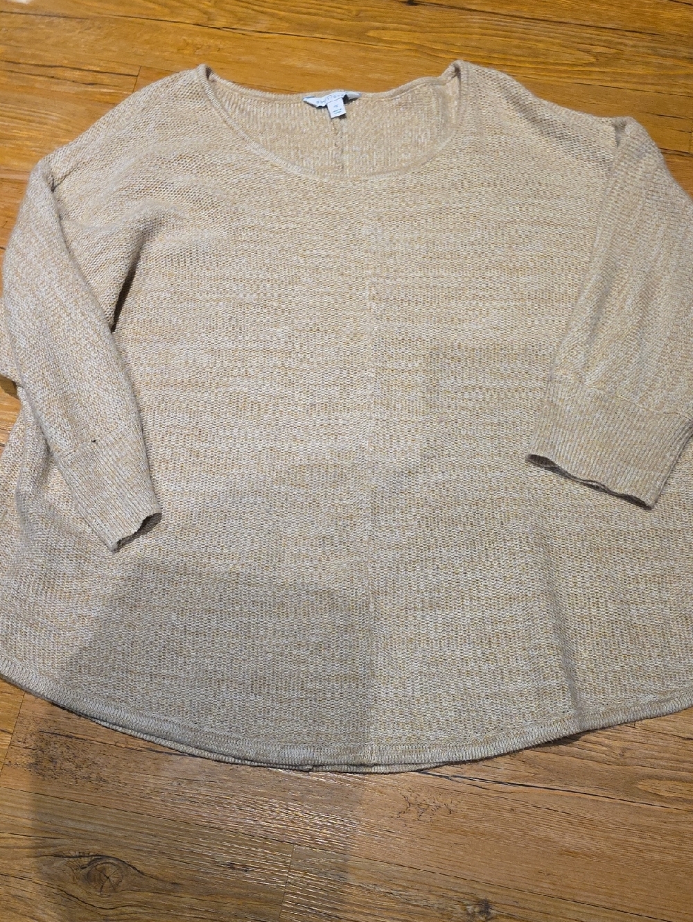 Neutral Beige Scoop Neck Knit Sweater - Women's Relaxed Fit